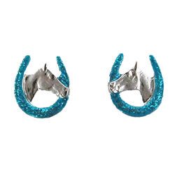 Finishing Touch of Kentucky Horse Head In Shoe Turquoise Glitter Earrings