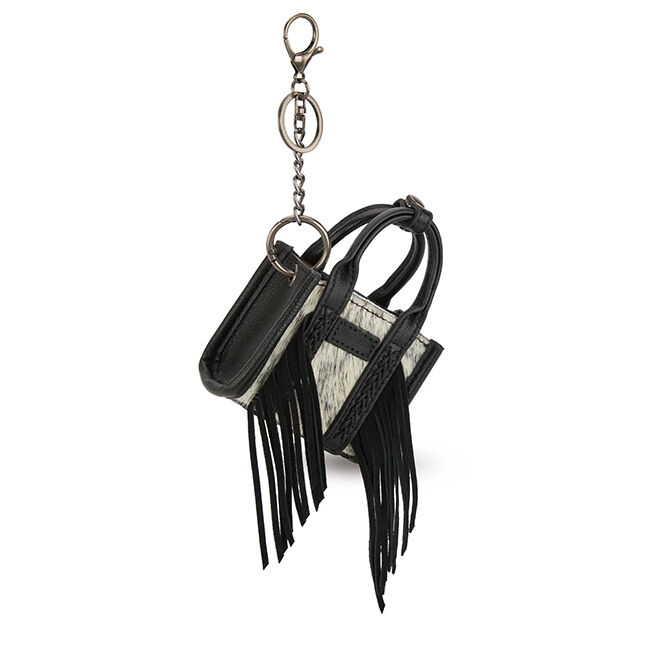 Wrangler Cowhide Mini Fringe Tote Keychain Bag - Black image number null