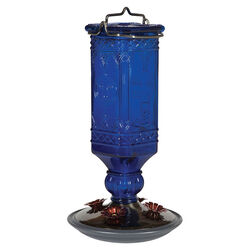 Perky-Pet Cobalt Blue Antique Bottle Glass Hummingbird Feeder - 16 oz Nectar Capacity