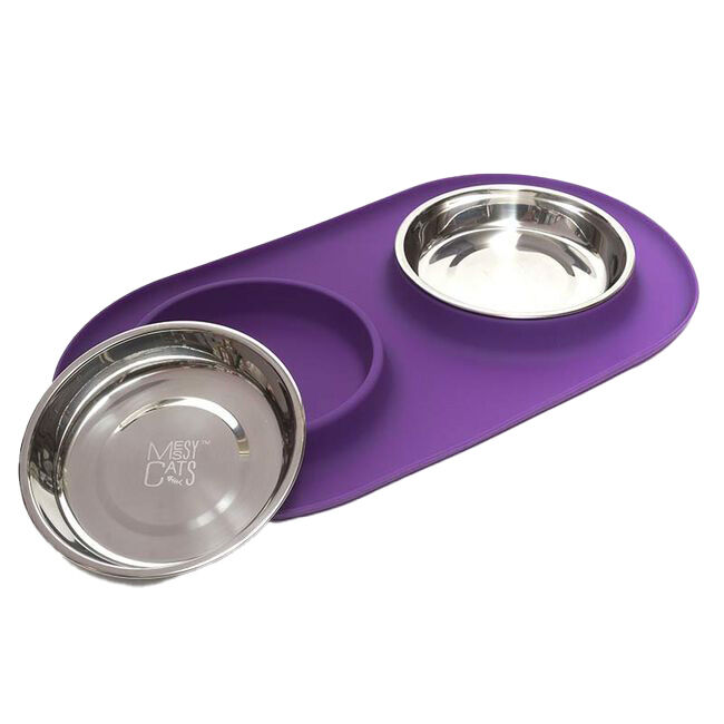 Messy Mutts Silicone Cat Double Feeder Bowls Purple image number null