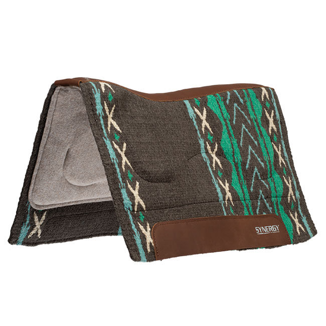 Weaver Equine Synergy Contoured Performance Saddle Pad with Wool Blend Felt Liner - Charcoal/Turquoise image number null