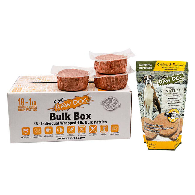 OC Raw Frozen Raw Dog Food Patties Chicken Produce Recipe