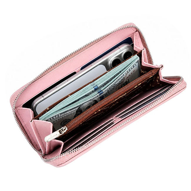 Wrangler Lace Floral RFID-Blocking Zip-Around Wallet - Pink image number null