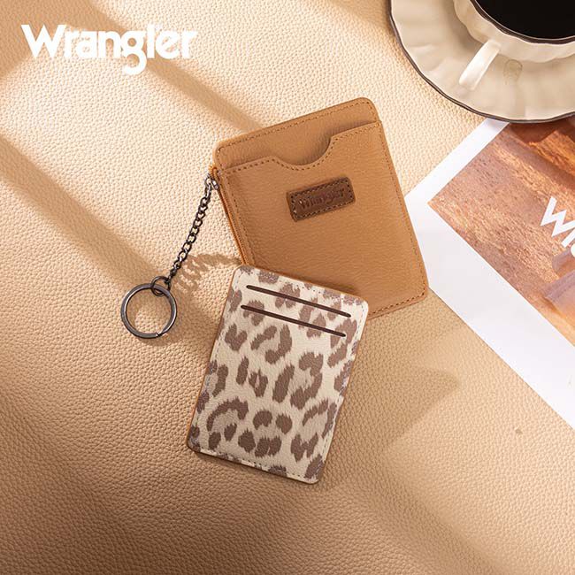 Wrangler Small Card Case Wallet with Keychain & Detachable Card Holder - Tan image number null