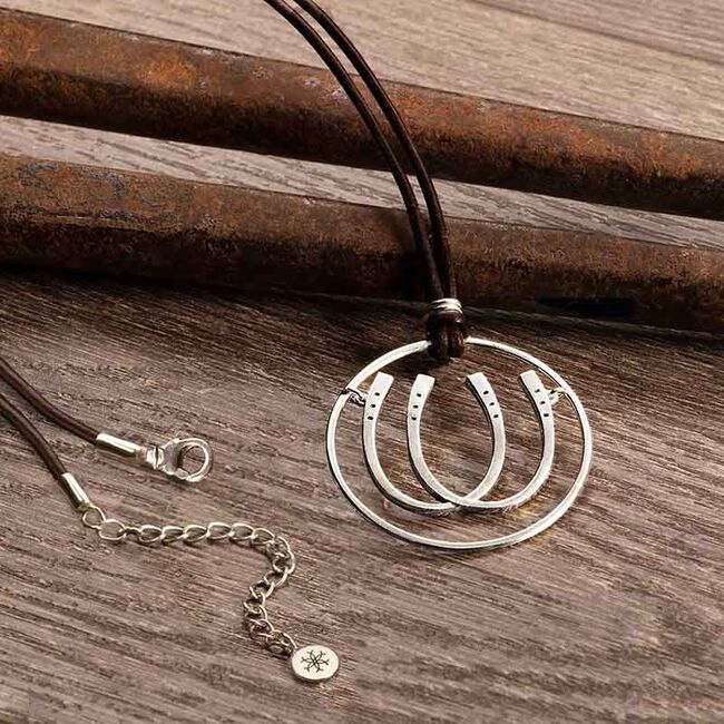 Urban Equestrian Double Luck Horseshoe Necklace - Sterling Silver & Leather image number null