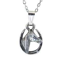 Finishing Touch of Kentucky Necklace - Horse Head in Horseshoe - Retro Silver