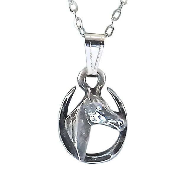 Finishing Touch of Kentucky Necklace - Horse Head in Horseshoe - Retro Silver image number null
