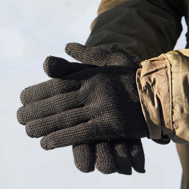 Ruskovilla 100% Merino Wool Knitted Gloves - Black image number null