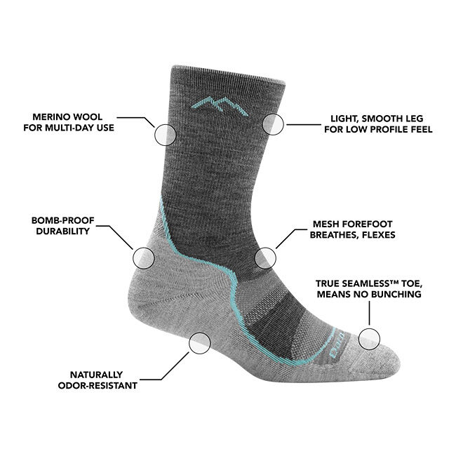 Darn Tough Women's Light Hiker Micro Crew Lightweight Hiking Sock - Slate image number null