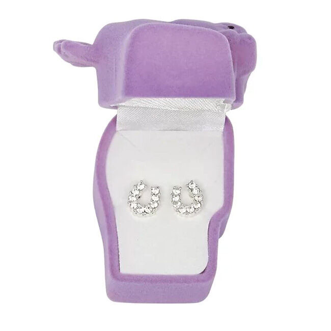 AWST International Rhinestone Horseshoe Earrings with Horse Head Gift Box image number null