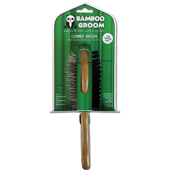 Bamboo Groom Combo Brush with Bristles & Stainless Steel Pins image number null