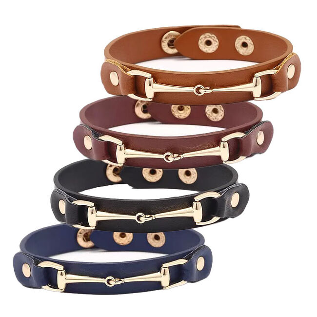 AWST Vegan Leather Bracelet with Gold Tone Snaffle Bit image number null