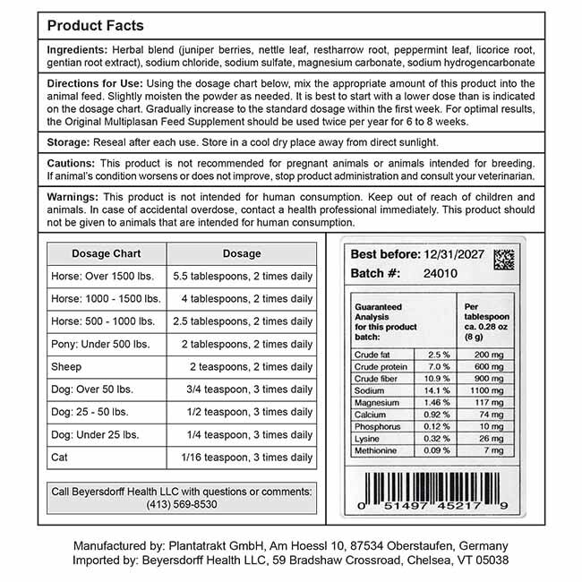Multiplasan Feed Supplement for Horses, Sheep, Dogs & Cats - 1.98 lb image number null