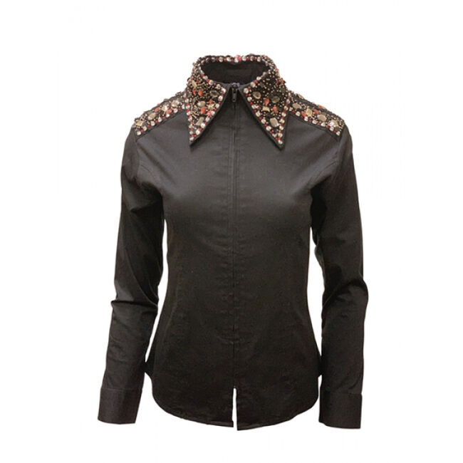 RHC Equestrian Women's Jeweled Collar and Shoulders Zip Up Show Shirt image number null