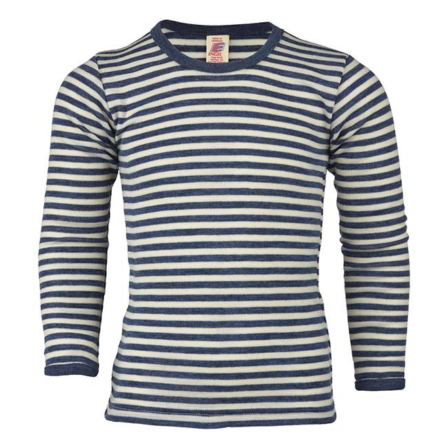 Engel Kids' 100% Merino Wool Striped Long-Sleeve Shirt - Blue Melange/Natural image number null