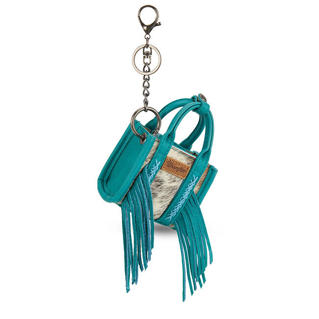 Wrangler Cowhide Mini Fringe Tote Keychain Bag - Turquoise image number null