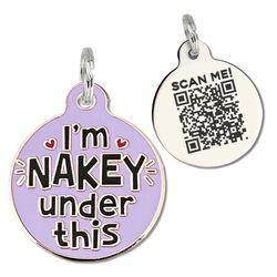 Bad Tags Dog ID Tag with QR Code - I'm Nakey Under This - Purple
