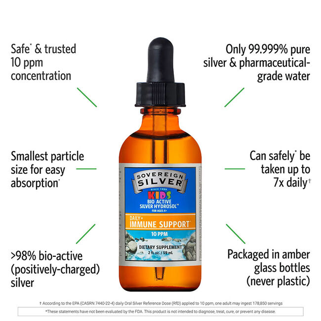 Sovereign Silver KIDS Bio-Active Silver Hydrosol - Daily+ Immune Support - Dropper-Top Bottle image number null