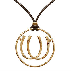 Urban Equestrian Double Luck Horseshoe Necklace - 14K Gold Vermeil & Leather - Closeout