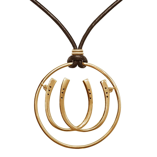 Urban Equestrian Double Luck Horseshoe Necklace - 14K Gold Vermeil & Leather - Closeout image number null