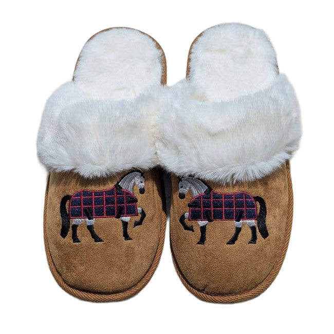 Kelley and Company Women's Faux Fur Suede Slippers - Grey Horse image number null