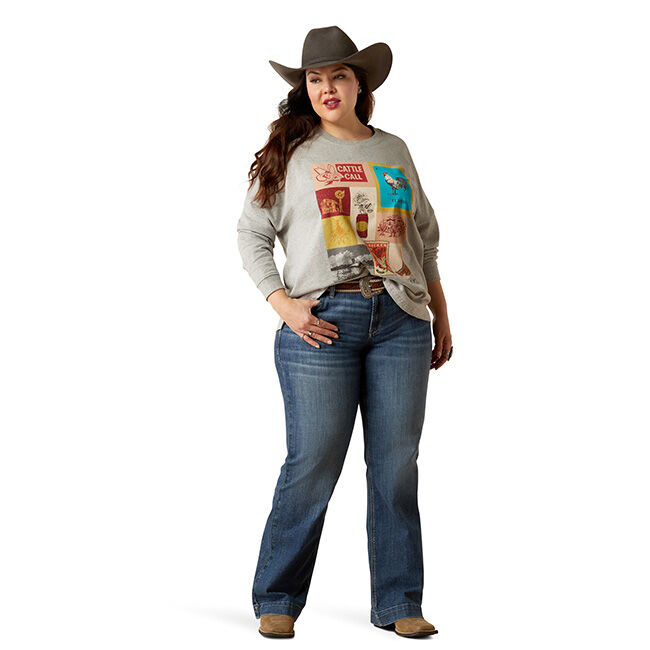 Ariat Women's Cattle Call Oversized Shirt - Heather Gray - Closeout image number null