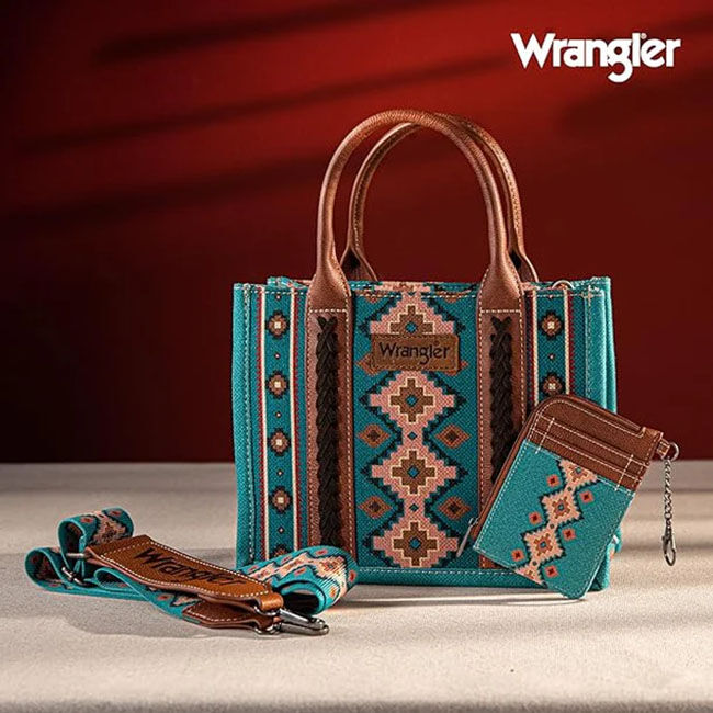 Wrangler Aztec Small Crossbody Tote Bag & Card Case Set - Turquoise image number null