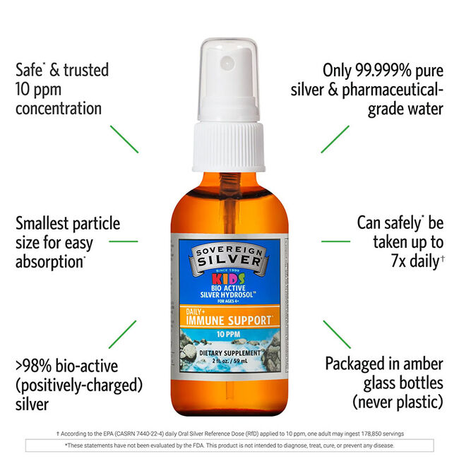Sovereign Silver KIDS Bio-Active Silver Hydrosol - Daily+ Immune Support - Fine Mist Spray image number null