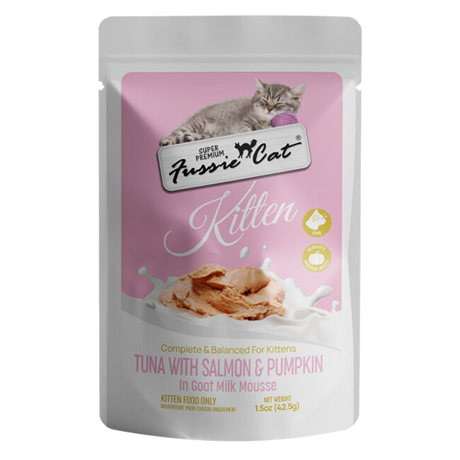 Fussie Cat Goat Milk Mousse for Kittens - Tuna & Salmon Shreds with Pumpkin - 1.5 oz image number null