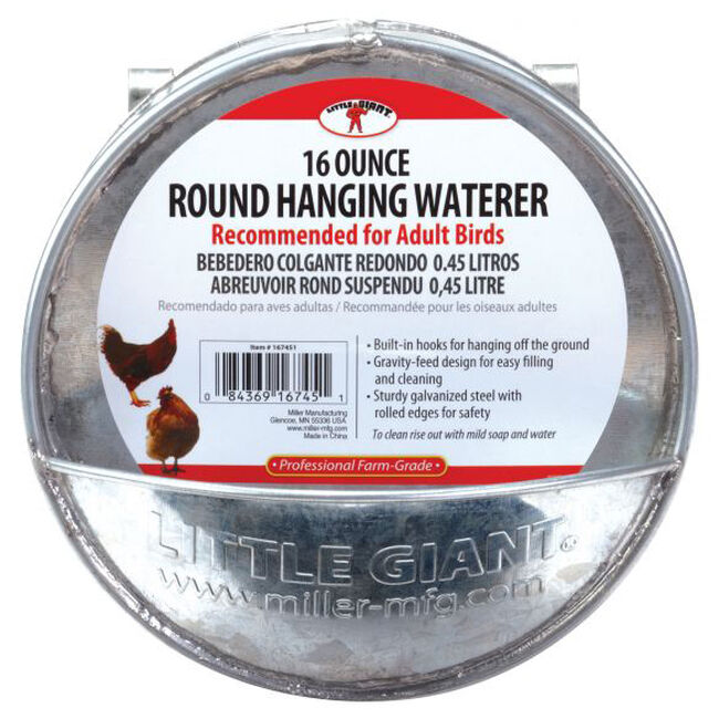Little Giant Galvanized Round Hanging Poultry Waterer - 1-Pint Capacity image number null