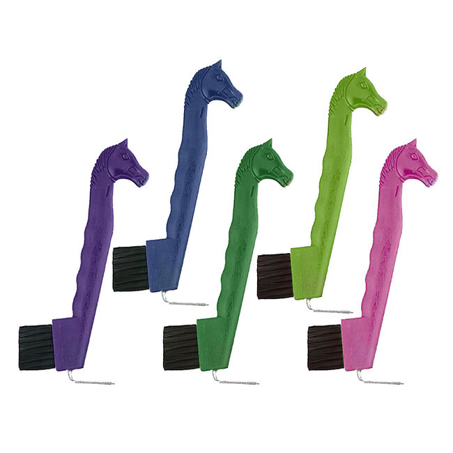 Champion Brush 7" Metal Hoof Pick & Brush with Horse Head - Assorted Colors image number null