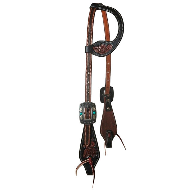 Professional's Choice One-Ear Floral Turquoise Feather Headstall image number null