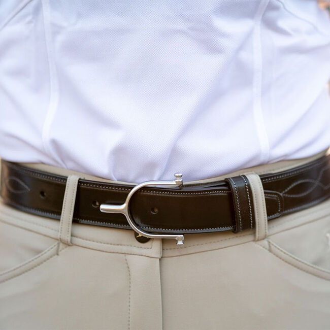 Tory Leather 1-1/2" Stitched Pattern Belt with Spur Buckle - Black image number null