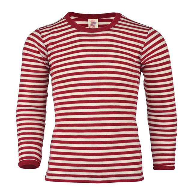 Engel Kids' 100% Merino Wool Striped Long-Sleeve Shirt - Red