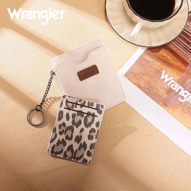Wrangler Small Card Case Wallet with Keychain & Detachable Card Holder - Beige image number null