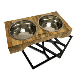 Goo-eez 3-in-1 Adjustable Height Mango Wood Feeder with Double Stainless Steel Bowls