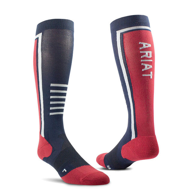 Ariat AriatTEK Slimline Performance Socks - Navy/Red image number null