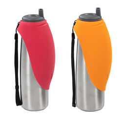 Messy Mutts Double Wall Insulated Travel Water Bottle with Silicone Flip Up Bowl