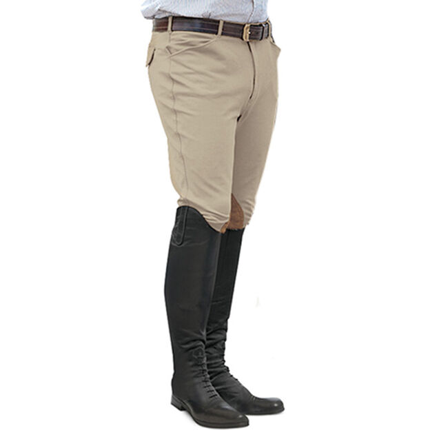 Ovation Men's EuroWeave Front Zip 4-Pocket Knee Patch Breech - Classic Show Tan image number null