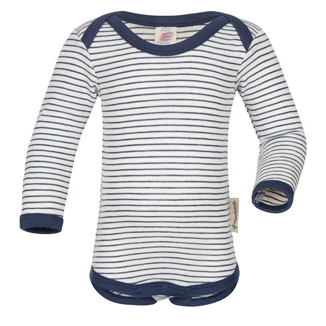 Engel Baby/Toddler Organic Wool/Silk Blend Striped Bodysuit - Natural/Navy image number null
