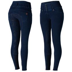 Horze Women's Kacy Denim-Look Winter Full Seat Breeches - Dark Blue