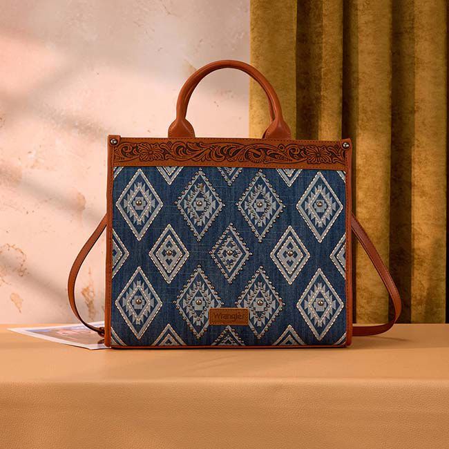 Wrangler Aztec Studded Denim Crossbody Tote Bag - Jean image number null