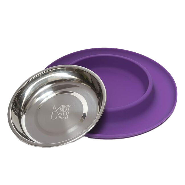 Messy Mutts Silicone Cat Feeder Bowls Purple image number null