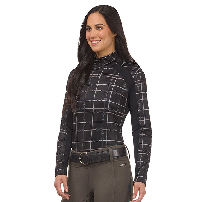 Kerrits Women's First Level Quarter Zip Stretch Fleece Tech Top - Black Bridle Plaid image number null