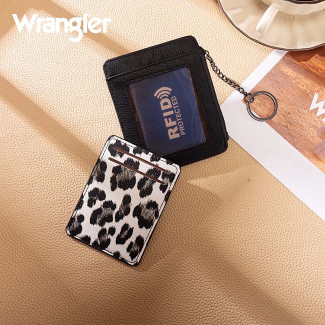 Wrangler Small Card Case Wallet with Keychain & Detachable Card Holder - Black image number null