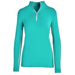 Tailored Sportsman Women's Long Sleeve Icefil Zip Top Shirt - Turquoise/White/Silver
