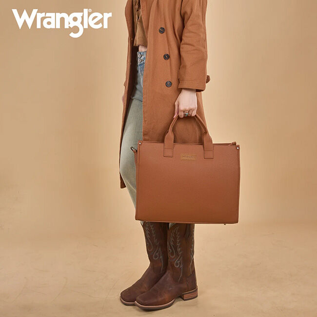 Wrangler Structured Crossbody Work Tote with Pouch - Brown image number null