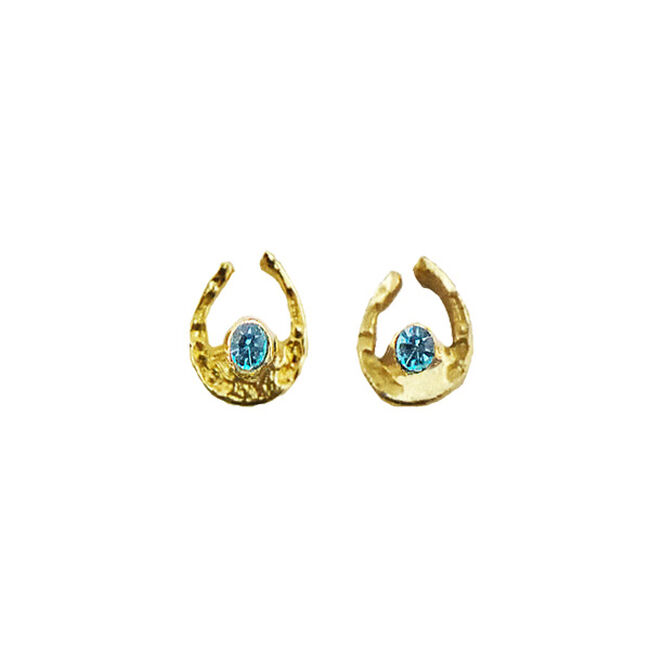 Finishing Touch of Kentucky Mini Horse Shoe Earrings - Gold and Aqua image number null
