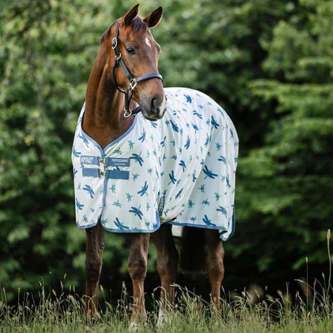 Horseware Amigo Bug Rug Fly Sheet - Dragonfly Print/Silver/Blue/Sage image number null