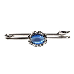 Finishing Touch of Kentucky Stock Pin - Oval Cat's Eye - Sapphire & Silver